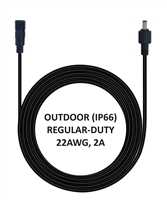 10-ft Power Extension Cable - OUTDOOR RATED (IP66) - REGULAR-DUTY - 22AWG - 2A - M12-1.75 Screw Threads - 5.5mm x 2.1mm Barrel Connectors - Works with Outdoor Battery Eliminator Kits