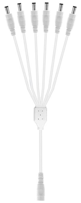 15-Inch 6-Way Power Splitter Cable (White) - 5.5mm x 2.1mm Barrel Connectors - Works with Battery Eliminator Kits