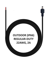 6.5-ft Power Cable - OUTDOOR RATED (IP66) - REGULAR-DUTY - 22AWG - 2A - 5.5mm x 2.1mm Male Barrel Plug with M12-1.75 Screw Threads - Pair of Tinned  Bare Conductors - Works with Outdoor Battery Eliminator Kits