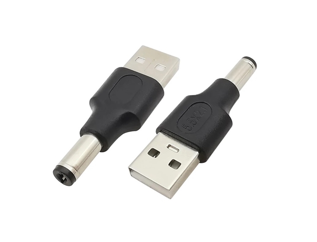 Connector Adapter - Regular USB Type-A Male Plug - 5.5mm x 2.1mm Male ...